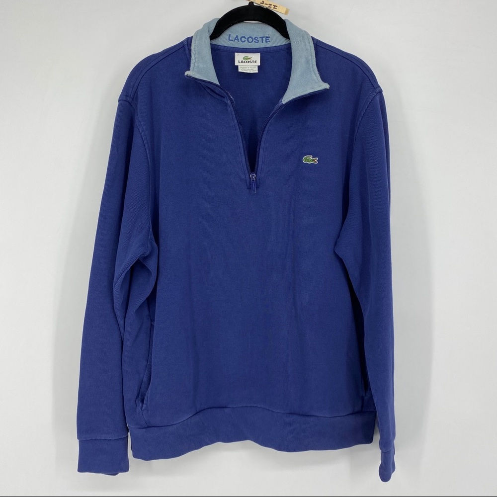 Lacoste Sweater Blue 1/4 Zip Pullover Cotton. Fits more like an XL.